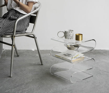 Curved Acrylic Side Table End Table