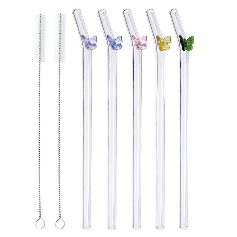 Heart/Butterfly 7PCS Reusable Glass Straw