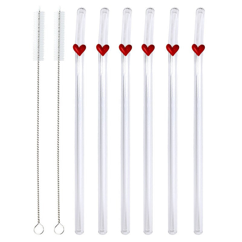 Heart/Butterfly 7PCS Reusable Glass Straw