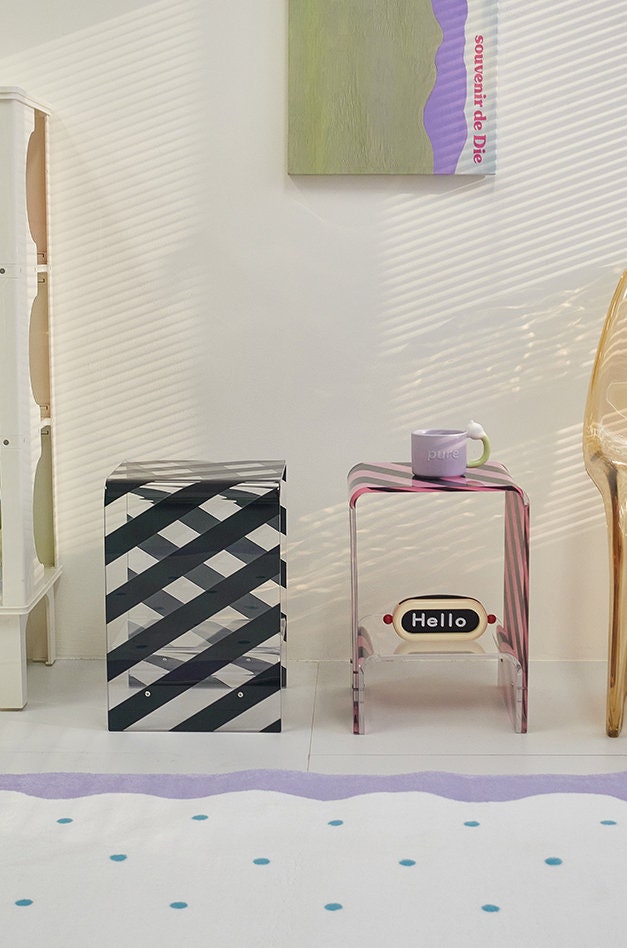 Stripe Acrylic Nightstands Side Table