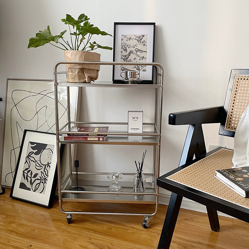 Stainless Steel Bar Cart with Wheels